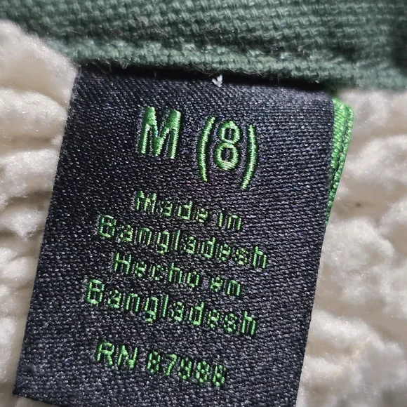 John Deere Kids Green Canvas Trucker Jacket Fleece Lined Size 8 - Picture 4 of 5